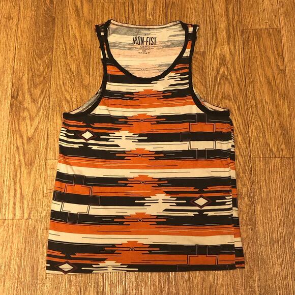 NWOT Iron Fist Black Orange Cream Stripe Aztec Tribal Muscle Tank Top Size XS - Picture 3 of 7